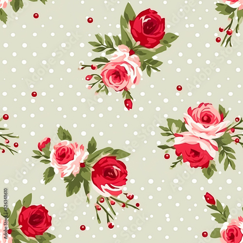 Wallpaper Mural Seamless pattern, tileable floral country holiday print with roses, dots and flowers for wallpaper, wrapping paper, scrapbook, fabric and polka dot roses product design idea Torontodigital.ca