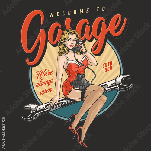 Mechanics garage vintage sticker colorful