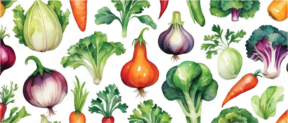 Vegetables pattern background in watercolor4 Vegetables pattern background in watercolor4