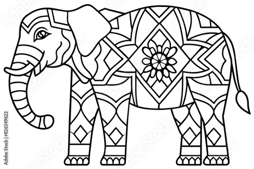 Thai pattern elephant black on white background
