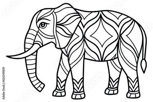 Thai pattern elephant black on white background