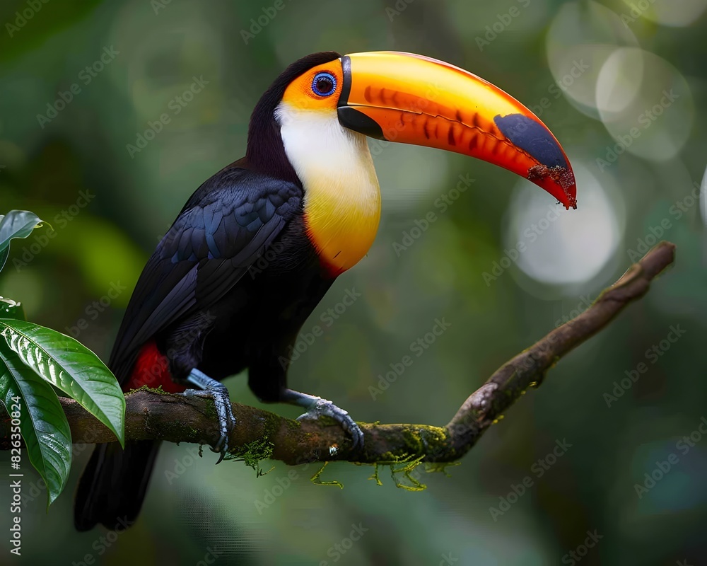 Vibrant Toucan Perched in Lush Rainforest Striking Beak Capturing Attention Vibrant Toucan Perched in Lush Rainforest Striking Beak Capturing Attention