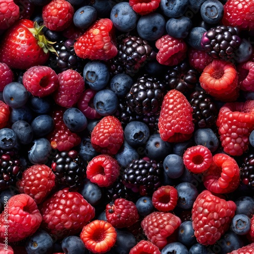 Vibrant assortment of fresh berries  showcasing their rich colors and detailed repeat textures
