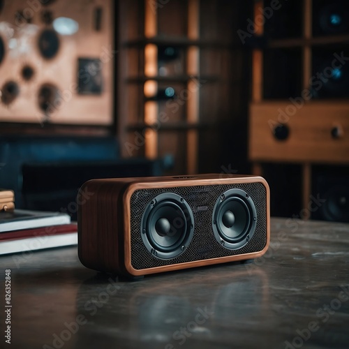 Wallpaper Mural Bluetooth speaker 3d rendering on the table. Generative AI Torontodigital.ca