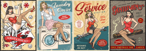 Pin-up girls set sticker colorful