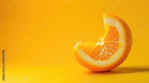 Half-eaten orange slice on vibrant yellow background