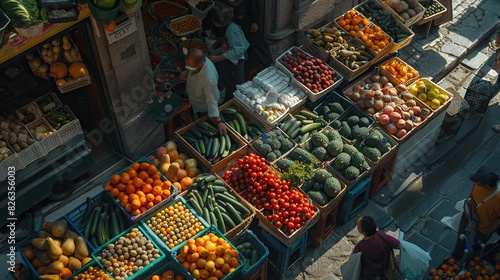 stand de vendeur de fruits et lÃ©gumes sur un marchÃ© - fond  photo