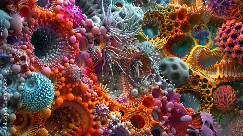 Highdetail image of diverse microscopic entities Highdetail image of diverse microscopic entities
