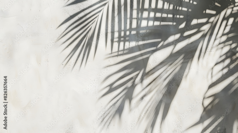 Obraz premium A palm tree casts a shadow on a white wall