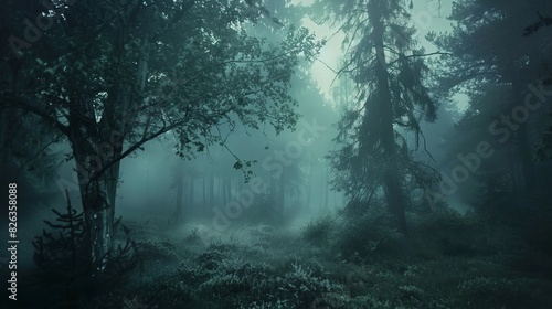 Enchanted Woodland  Exploring the Mystical Atmosphere of a Surreal Forest Veiled in Ethereal Mystery