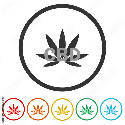 CBD icon. Set icons in color circle buttons
