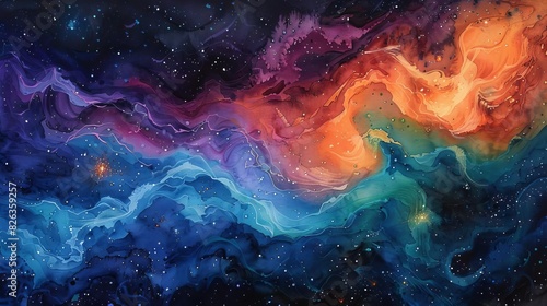 Gazing into the depths of the cosmos, lost in the swirling currents of stardust and celestial hues.