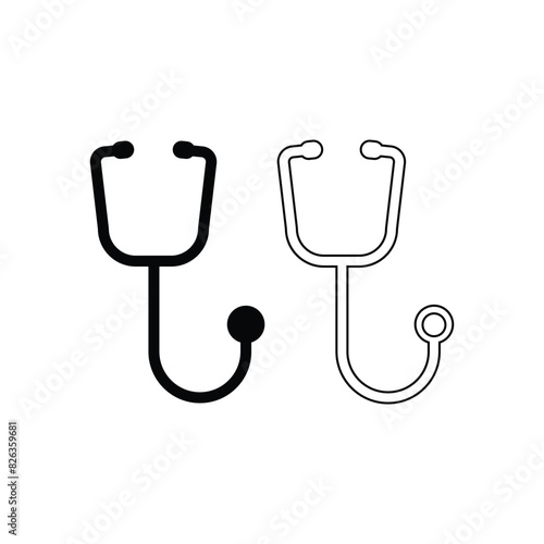 stethoscope icon vector silhouette and line design template