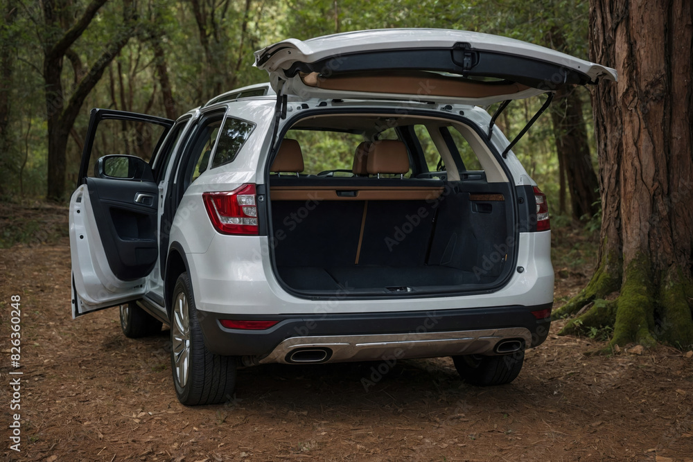 the crossover with the rear hatch open, showing the cargo space and interior layout the crossover with the rear hatch open, showing the cargo space and interior layout