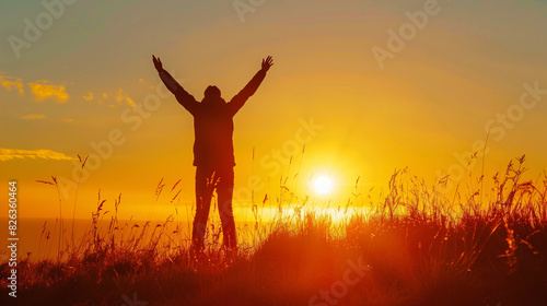 Person Celebrating Sunrise on a Hilltop
