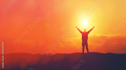 Person Celebrating Sunrise on a Hilltop