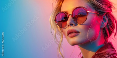 Colorful Dazzle Background: Fashionable Female Model's Portrait, Vibrant and Glamorou