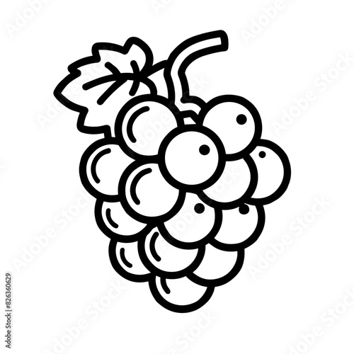 Black Outline Grapes Icon, Simple Line Interface