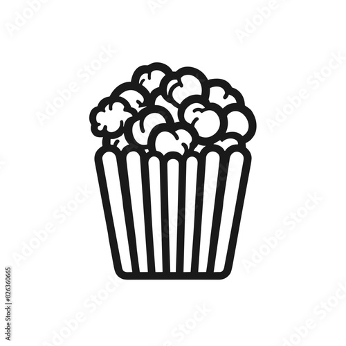 Black Outline Popcorn Icon, Simple Line Interface