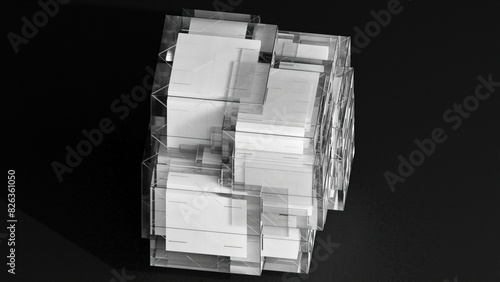 Glass digital cubes. Computer generated 3d render