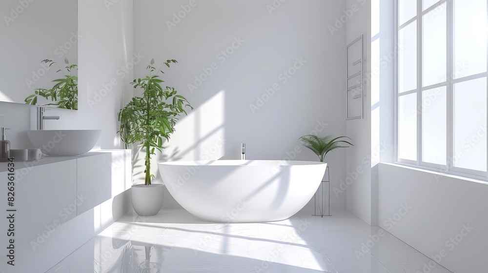 Minimalist bathroom with a clean white design, simple fixtures, and natural light, ultramodern and refreshing Minimalist bathroom with a clean white design, simple fixtures, and natural light, ultramodern and refreshing