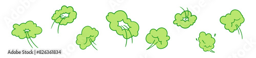 Green toxic smell cloud with cartoon fart icon. Bad odor and stinky gas shape. Poisonous smoke and flatulence sign. Flat vector illustration isolated on white background.