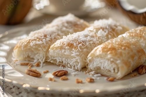 Traditional Turkish milky dessert, palace wrap with coconut (Turkish name; Saray wrap or Saray sarmasi)  sultan wrap photo