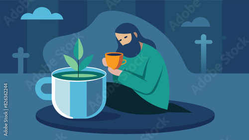 Amidst the bustling activity one member quietly sits in a corner glazing a delicate tea cup with a simple fish symbol a tribute to early Christians.. Vector illustration