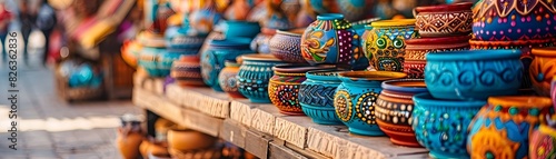Colorful Traditional Crafts Overshadowed by Mass Produced Items in Local Market Globalization Impacts Concept photo