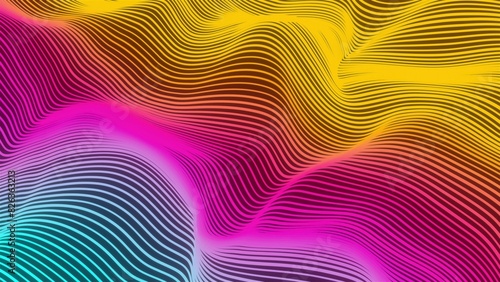 Big data wave of lines. Futuristic neon glowing surface. Computer generated 3d render