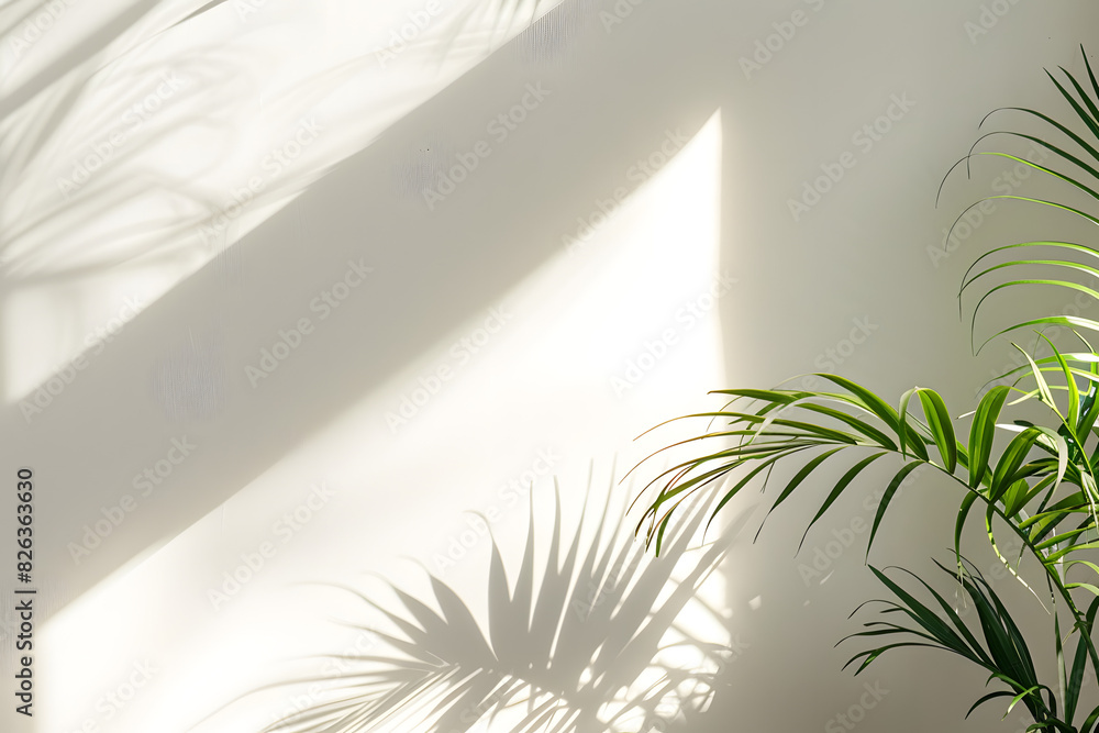 A plant with a leafy green stem is sitting in front of a white wall A plant with a leafy green stem is sitting in front of a white wall