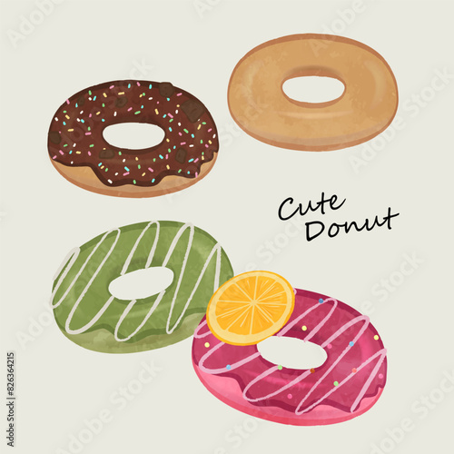 Illustration set of cute and delicious donuts set