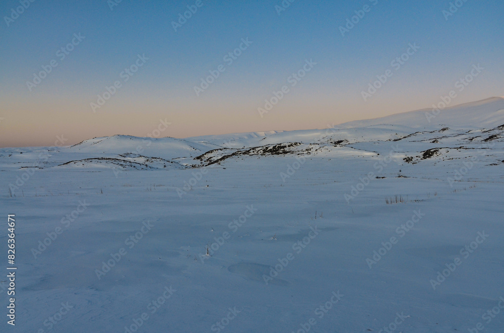 snow covered peaks of Mount Aragats at sunrise scenic view (Aparan, Armenia)