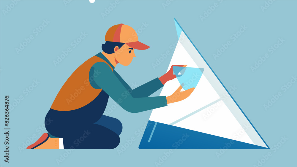 A worker adjusting the angle of a glass piece to catch the perfect amount of light showcasing their attention to detail in creating the perfect. Vector illustration A worker adjusting the angle of a glass piece to catch the perfect amount of light showcasing their attention to detail in creating the perfect. Vector illustration