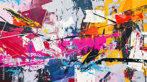 Abstract graffiti poster with colorful tags  paint splatter  scribbles and fragments