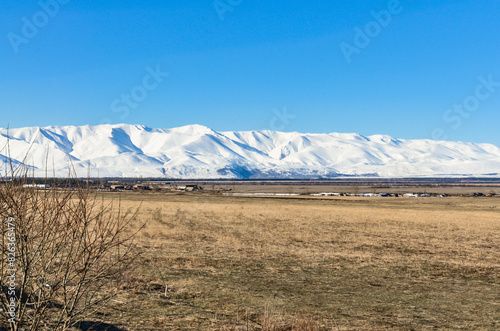 scenic view of snow covered Bazum mountain range from Gogavan (Lori province, Armenia) photo