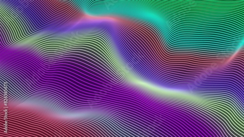 Big data wave of lines. Futuristic neon glowing surface. Computer generated 3d render