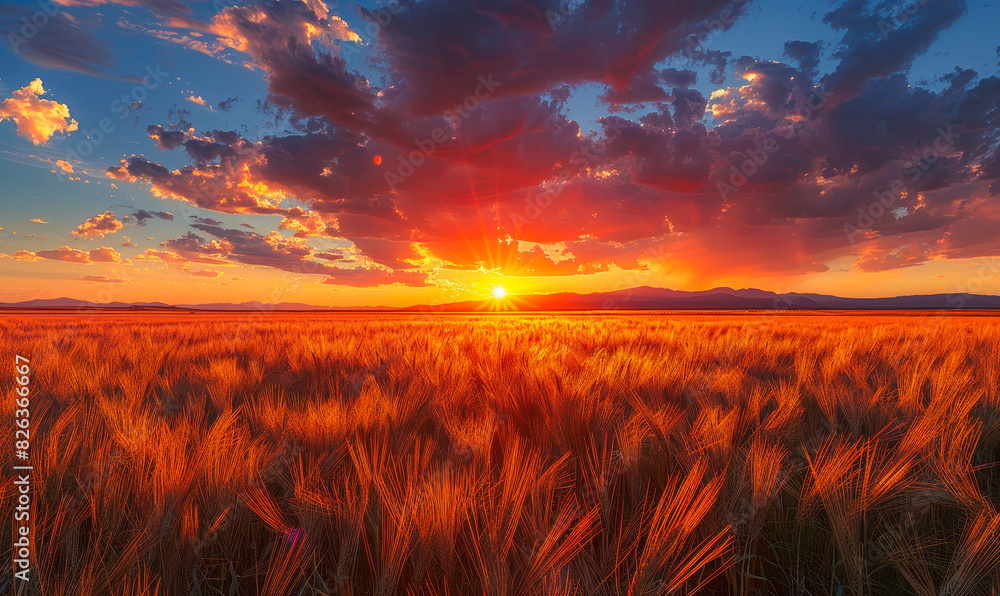 Stunning Sunset Over Golden Field in Santa Fe, New Mexico - Vibrant Sky and Dramatic Clouds Creating Majestic Atmosphere Stunning Sunset Over Golden Field in Santa Fe, New Mexico - Vibrant Sky and Dramatic Clouds Creating Majestic Atmosphere