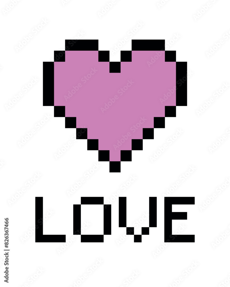Heart, love pixel art. Isolated vector illustration for print, background, card, poster