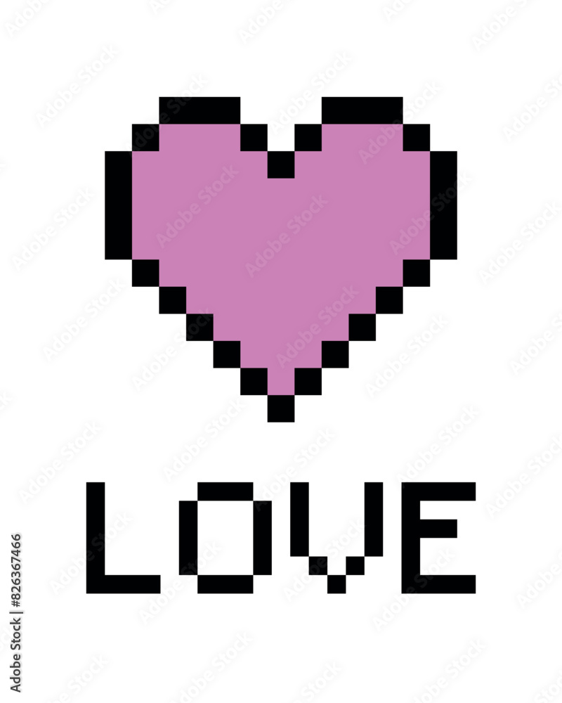 Obraz premium Heart, love pixel art. Isolated vector illustration for print, background, card, poster