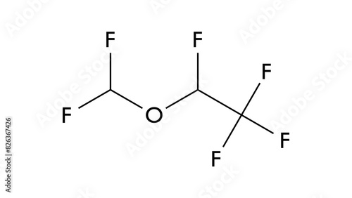 desflurane molecule, structural chemical formula, ball-and-stick model, isolated image general anesthetics photo