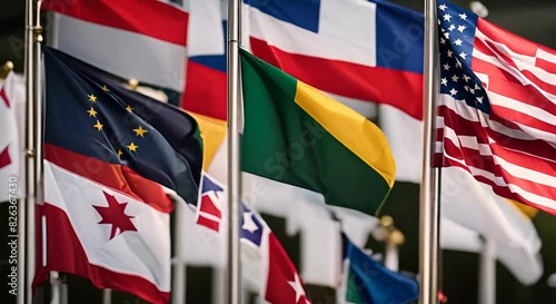 Flags at the UN headquarters.	
