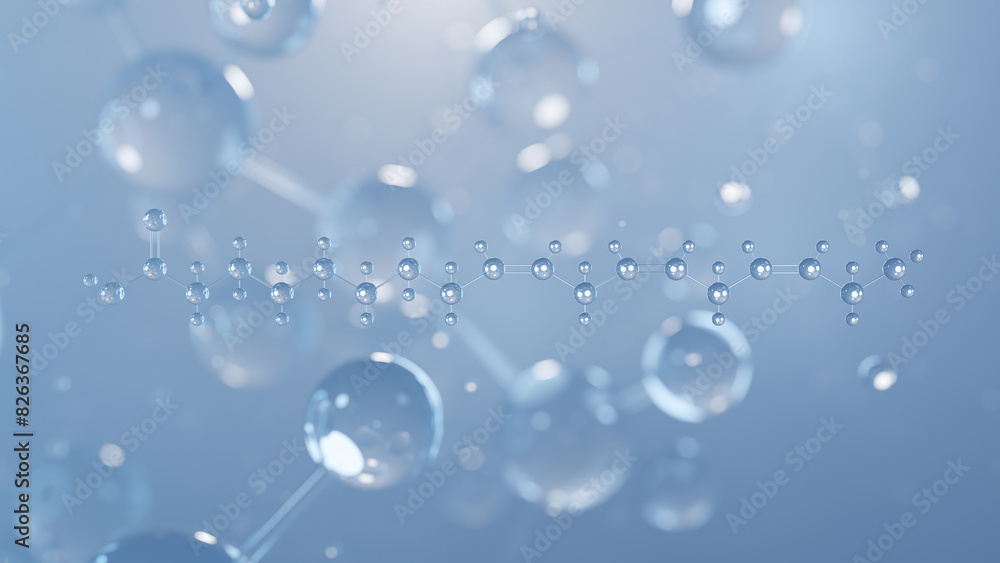 a-linolenic acid molecular structure 3d, omega-3, structural chemical formula view from a microscope a-linolenic acid molecular structure 3d, omega-3, structural chemical formula view from a microscope
