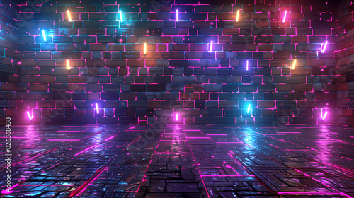 Brick wall and neon lights background