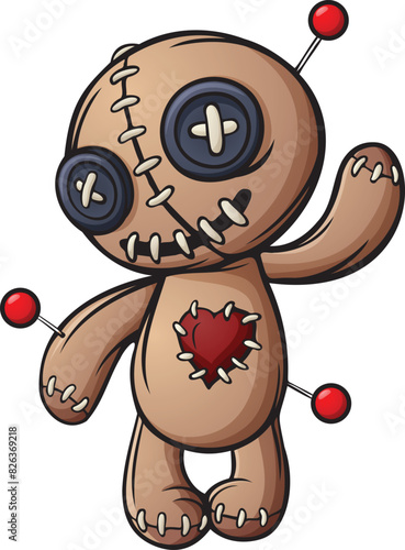 Cartoon voodoo doll waving hand