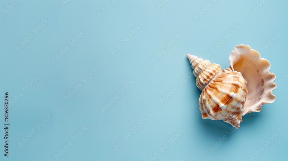 Two seashells on blue background Two seashells on blue background