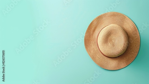 Straw hat on turquoise background Ideal for summer
