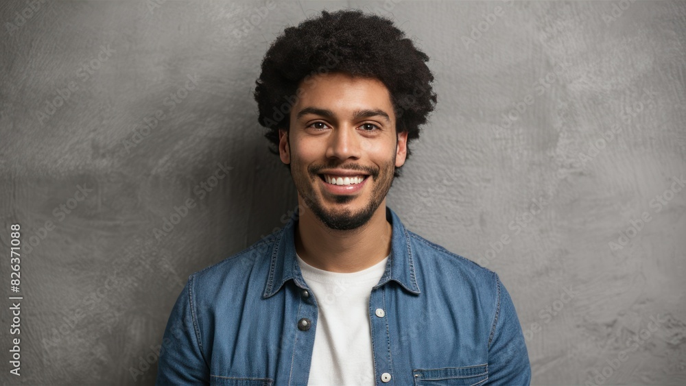 Cheerful Charisma African American Man Smiling Happily on Grey Cheerful Charisma African American Man Smiling Happily on Grey