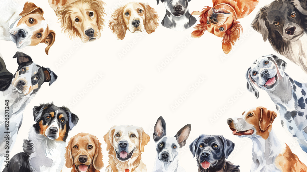 Watercolor Dogs Looking Down from a Circular Frame Watercolor Dogs Looking Down from a Circular Frame