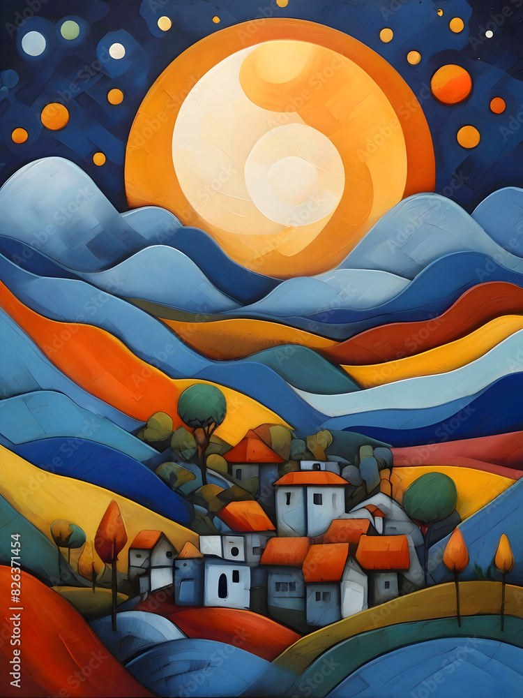 Obraz premium Indonesia Cubism Country Landscape Illustration Art 